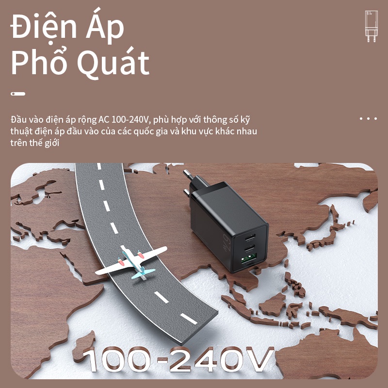 Củ sạc nhanh Basike AE100 67W sạc nhanh 4.0 QC 3.0 PD USB Type C cho điện thoại laptop,tablet PC,Phone