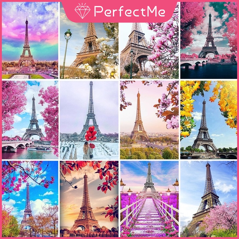 Tranh đính đá 5D tự làm hình tháp Eiffel 30X40 trang trí nhà cửa