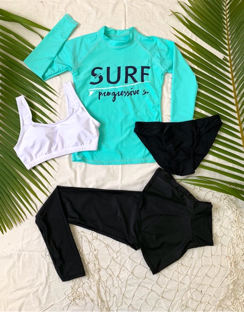 Đồ bơi dài tay nam nữ quần váy dài chống nắng SURF xanh hồng | BigBuy360 - bigbuy360.vn