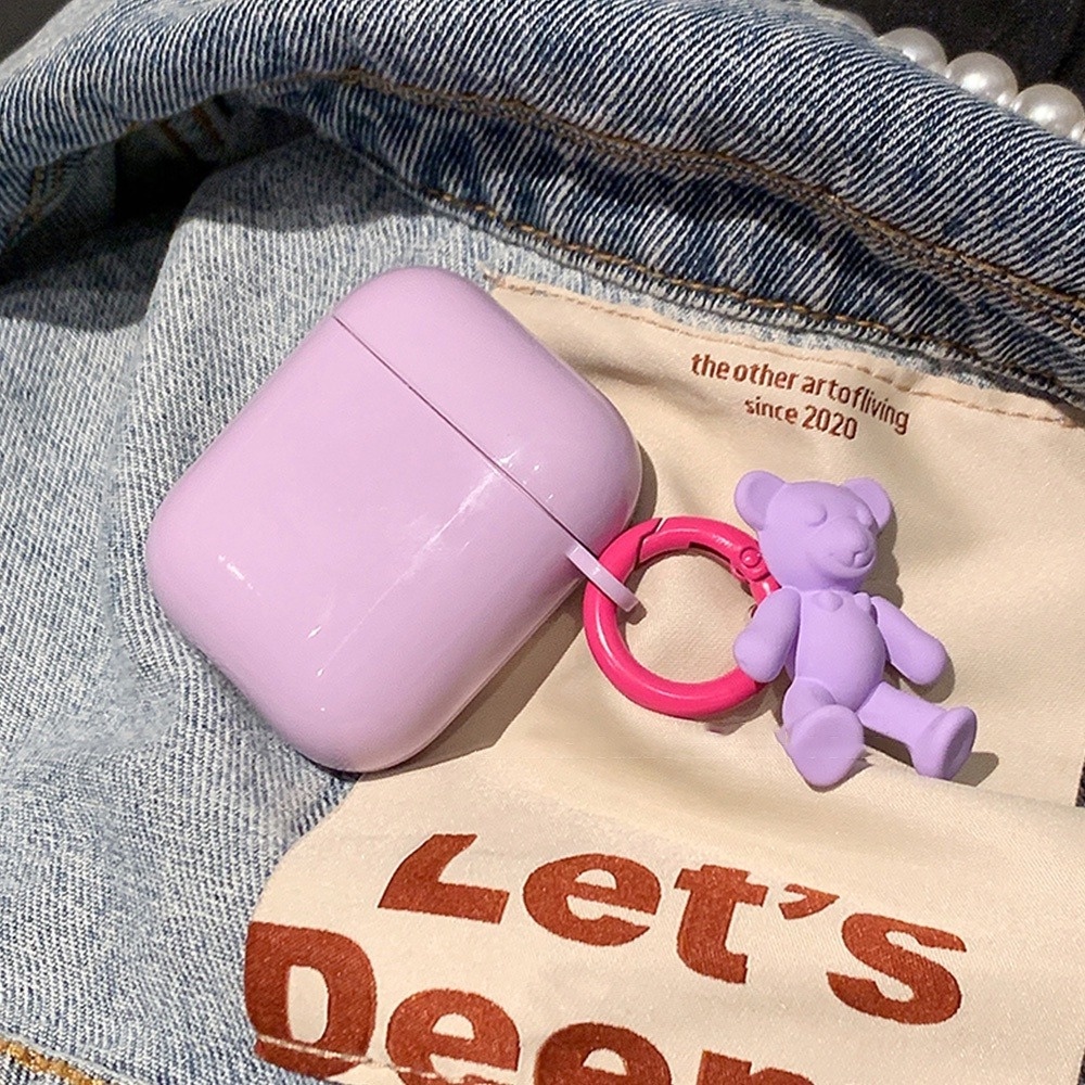 Vỏ Bảo Vệ Hộp Sạc Tai nghe không dây Airpods 1 / 2 / 3 / pro / Pro2 Hình Gấu 3d Màu Tím / Vàng Kèm Móc Treo