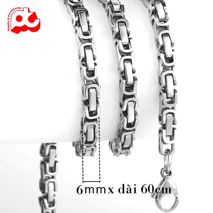 Dây chuyền nam inox thời trang  kích cỡ 6mm màu trắng thép không gỉ HSDCNA183