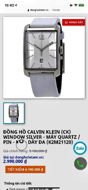 [Cam kết chuẩn Auth] Đồng hồ thời trang Nam Nữ  Calvin klein window silver Dial