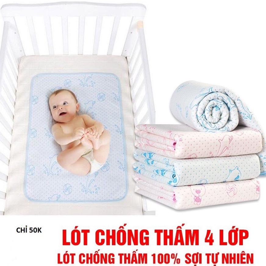 Tấm lót chống thấm cho bé 4 lớp 100% sợi tự nhiên (chiếu chống thấm 4 lớp)