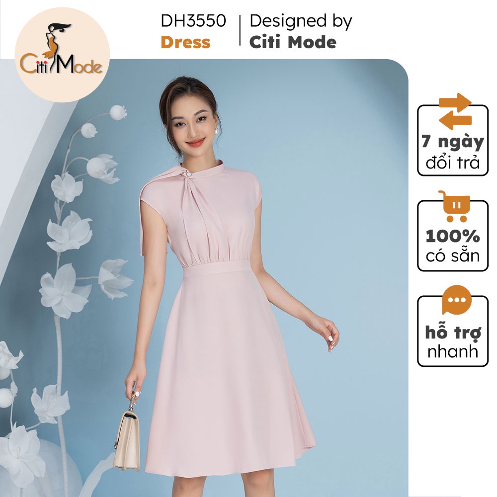 Đầm xoè nữ công sở hồng cổ cách điệu CITI MODE chất vải co giãn cao cấp DH3550
