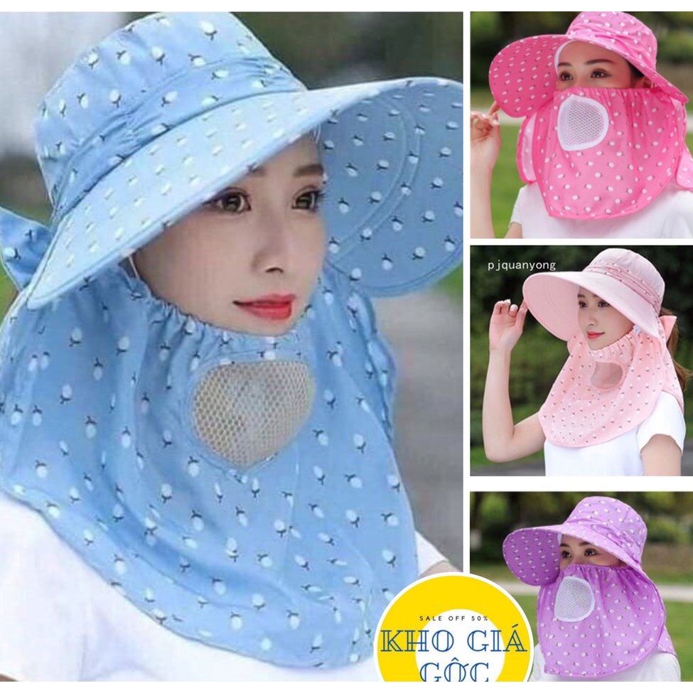 Mũ Chống Nắng Nữ Mùa Hè Vành Rộng, Nón Đi Nắng , Che Mặt Có Khẩu Trang, thô Kaki Thoáng Khí , Không Cong Gẫy