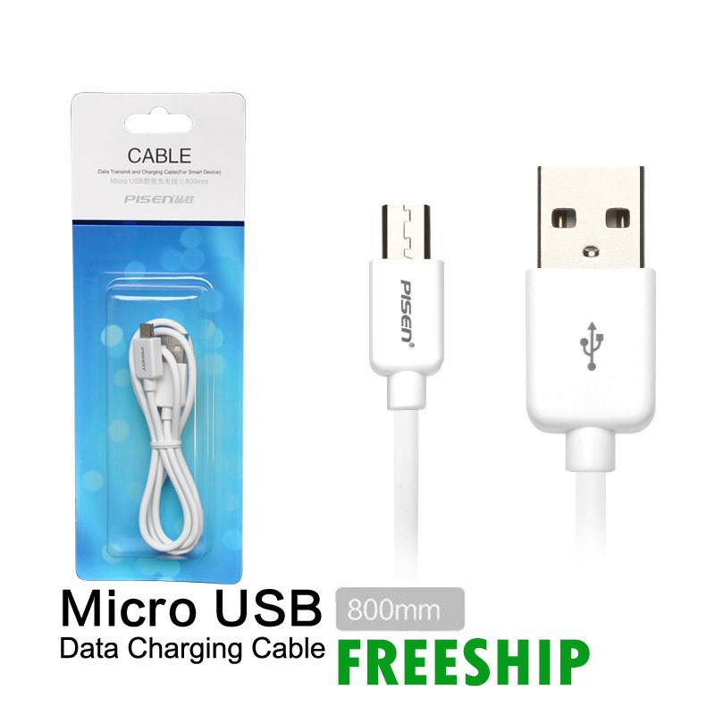 Cáp Sạc Pisen Micro Usb Cho Android Dài 0.8m - BH 6 tháng 1 đổi 1  - chuyensiphukien1