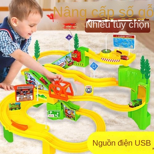 ✜✗❡Bộ đường ray tàu hỏa Thomas có thể sạc lại nhiều lớp Cầu thang điện leo thang Xe lửa lắp ráp Đồ chơi trẻ em