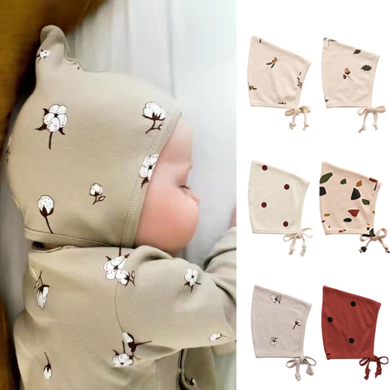 Mũ bonnet em bé mềm mại bảo vệ tai chống gió họa tiết đáng yêu