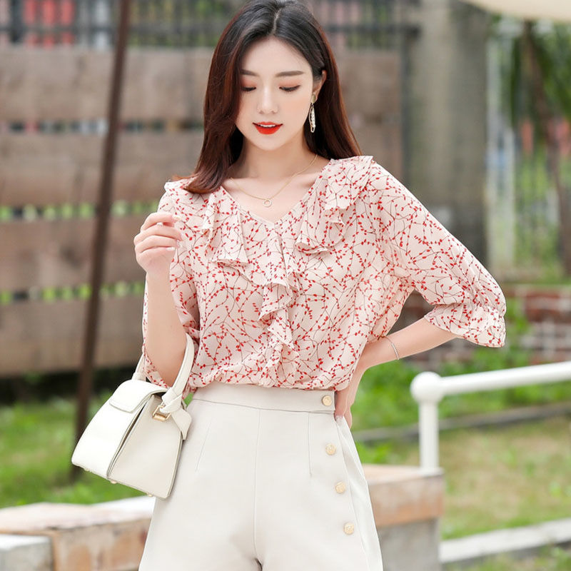 Áo chiffon BH họa tiết hoa thời trang xinh xắn cho nữ