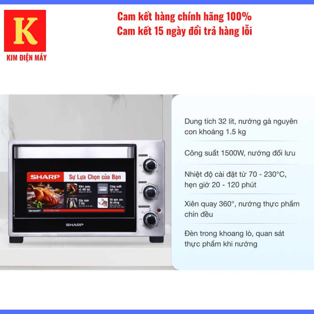 Lò nướng Sharp EO-A323RCSV-ST 32l 1500W tiết kiệm điện nướng đa năng- bảo hành 12 tháng toàn quốc