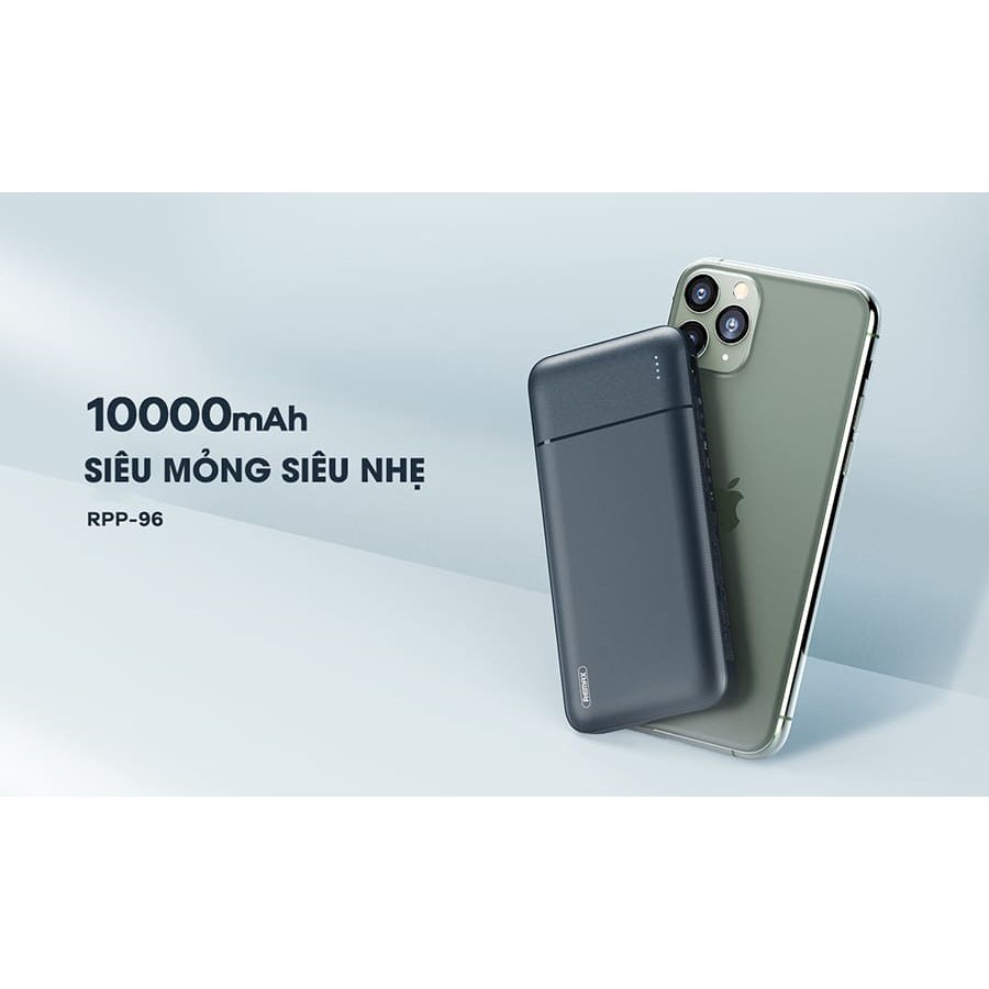 Pin Sạc Dự Phòng 🍁Sẵn Hàng🍁 Dung lượng 10000mah Remax RPP-96 Sạc Nhanh 2.1A tích hợp 2 cổng USB