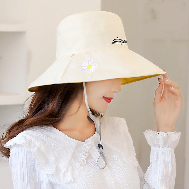Mũ Tai Bèo Vành Rộng Che Nắng Chống Tia UV In Hình Hoa Cúc Nhỏ