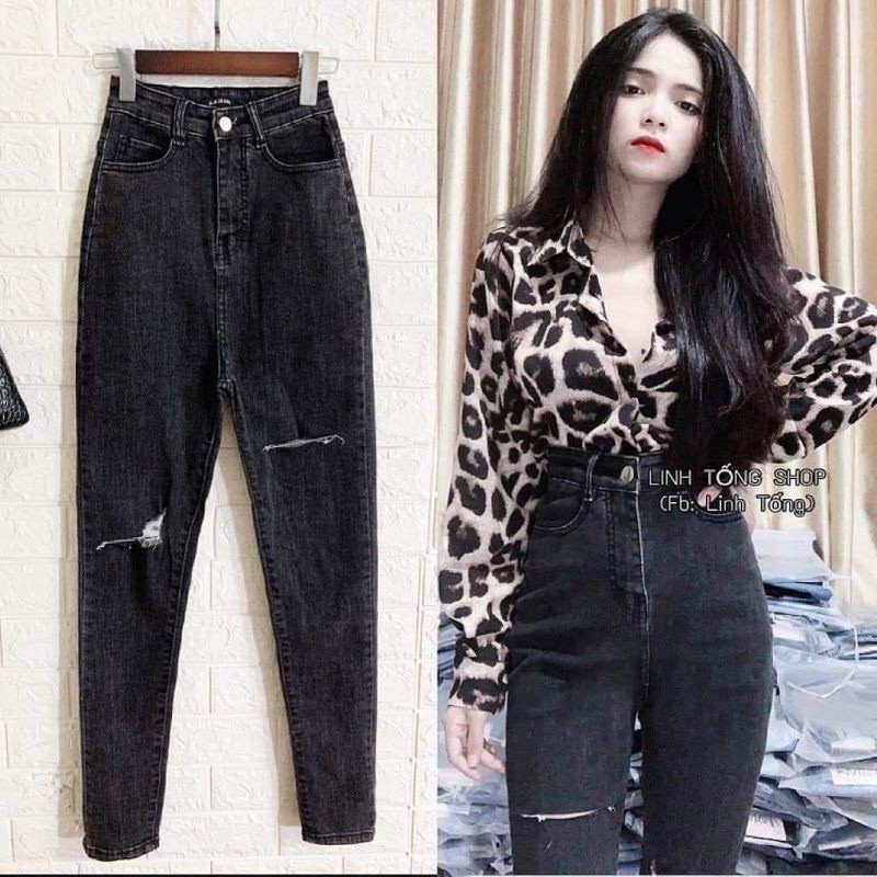 MÃ 507 QUẦN BÒ JEANS CẠP CAO RÁCH GỐI