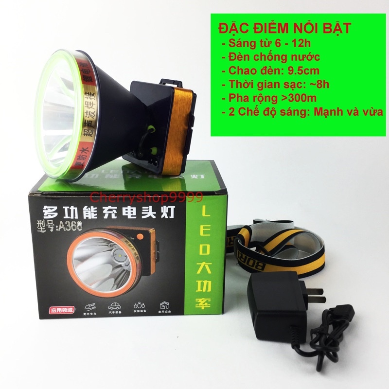 Đèn pin đội đầu YUXING A366 LED 800w siêu sáng chiếu xa chống nước ánh sáng Vàng và Trắng đèn đeo đầu soi ếch dã ngoại