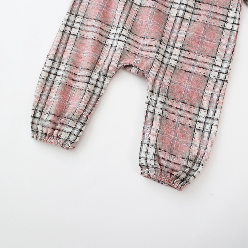 Áo liền quần SANLUTOZ tay dài họa tiết kẻ sọc ca rô dễ thương dành cho bé gái