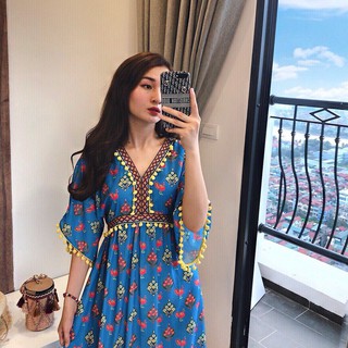 Váy maxi boho họa tiết thổ cẩm vintage