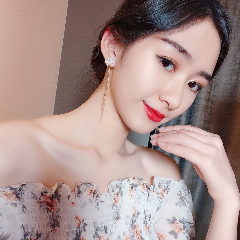 Bông Tai Mạ Bạc 925 Dáng Dài Đính Ngọc Trai Xinh Xắn Dành Cho Nữ