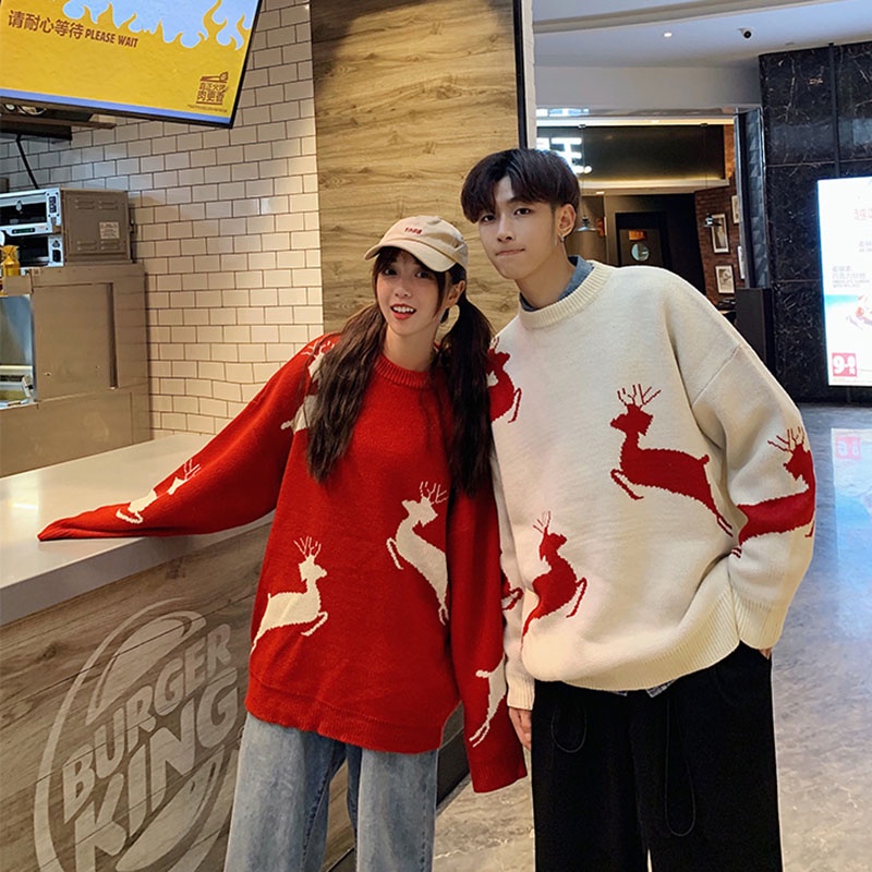 Áo sweater IELGY cổ tròn dài tay in họa tiết giáng sinh phong cách Hàn Quốc cho nữ