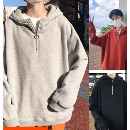 Áo hoodies trơn kết hợp phối khóa kéo ở cổ