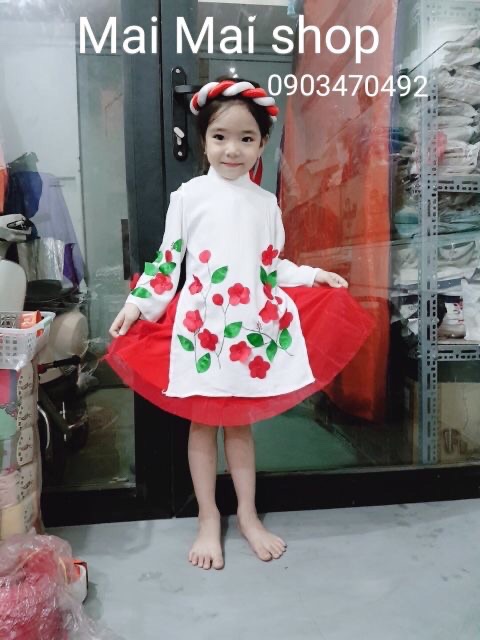 Áo dài cách tân bé gái thô đũi kèm vấn
