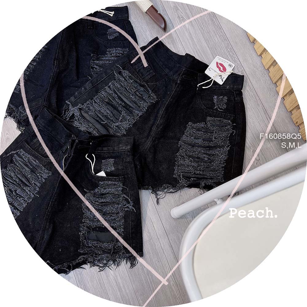 Quần short jean đen mài rách hàng đẹp!