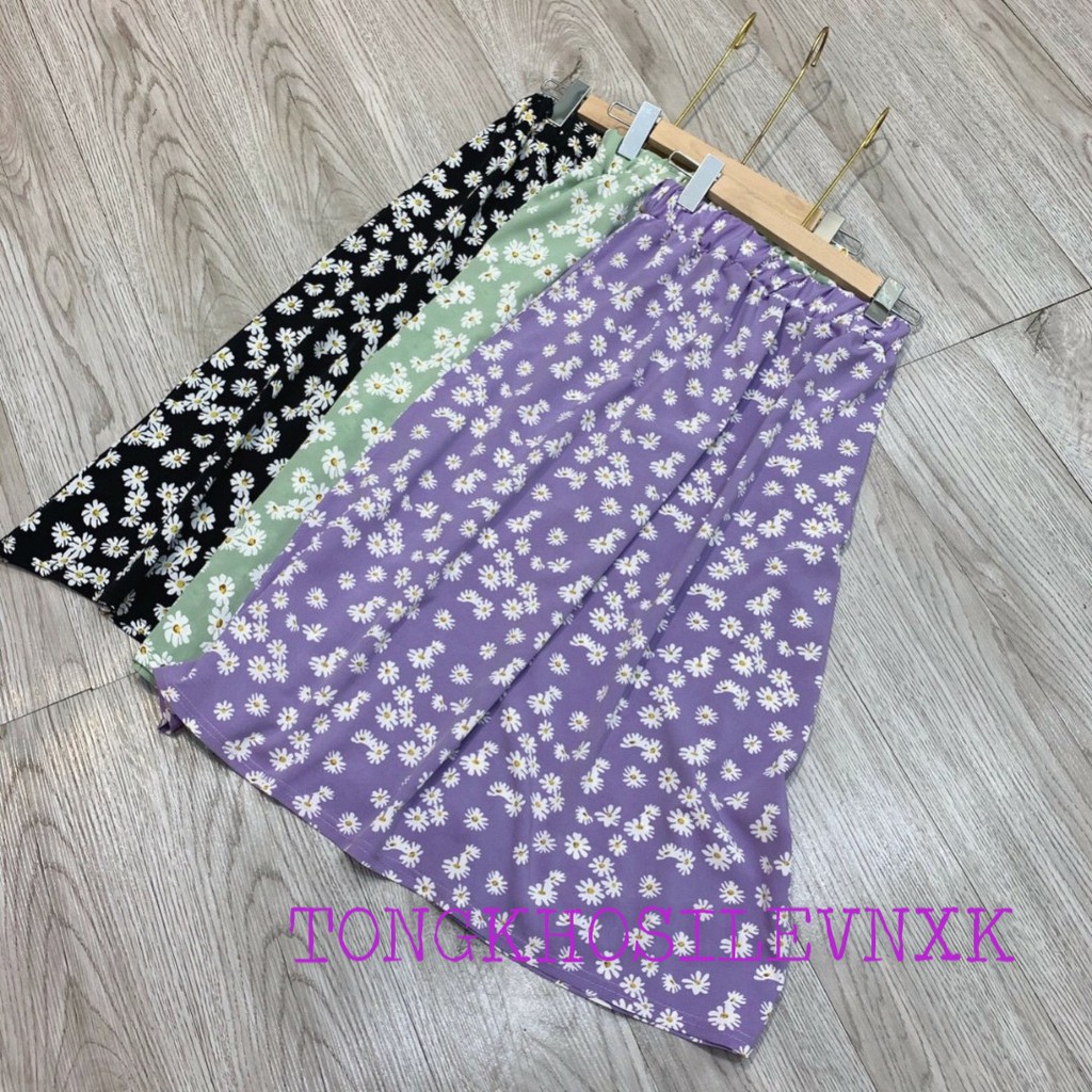CHÂN VÁY MIDI HOA NHÍ VINTAGE ULZZANG STYLE - CHÂN VÁY HOA CÚC HỌA MI TÍM ĐEN XANH HOT | BigBuy360 - bigbuy360.vn