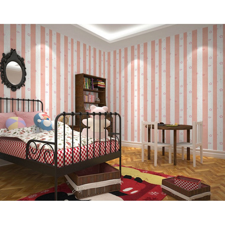 1 mét Decal giấy dán tường sọc sao hồng khổ rộng 45cm keo sẵn