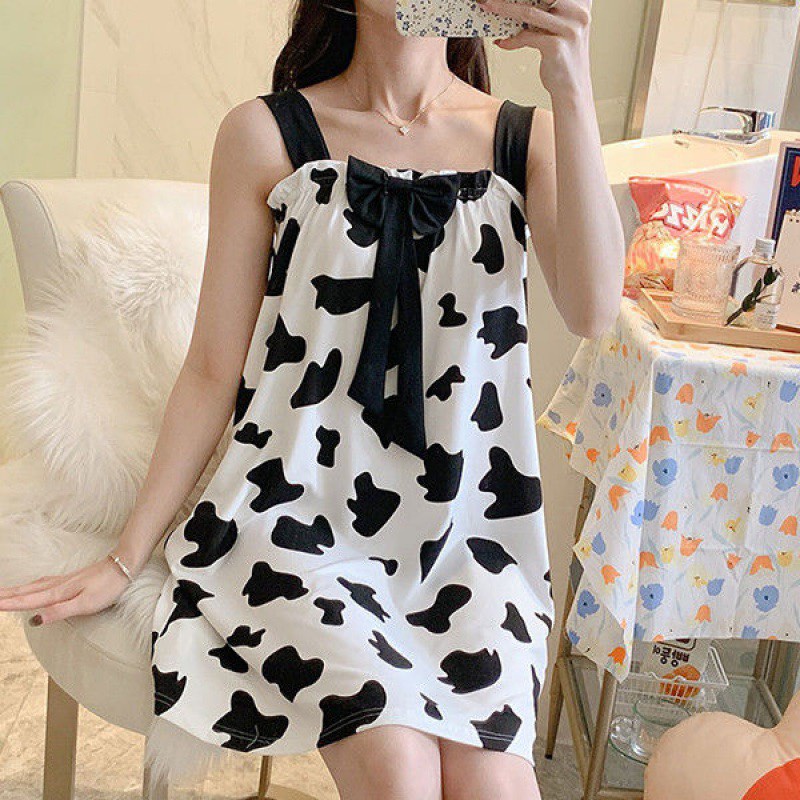 Váy ngủ 2 dây BÒ SỮA - đầm ngủ chất thun cotton mịn thoải mái V291