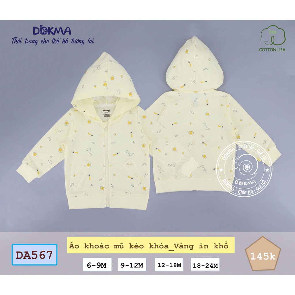 Dokma- Áo khoác kéo khóa mỏng có mũ (9-24M) DA567