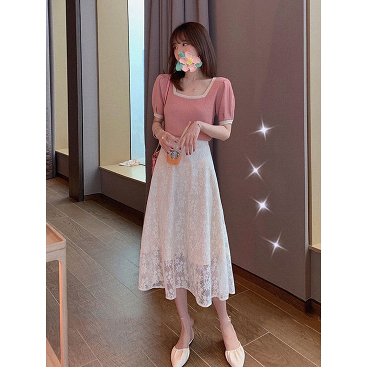 Chân Váy Chữ A Lưng Cao Phối Ren