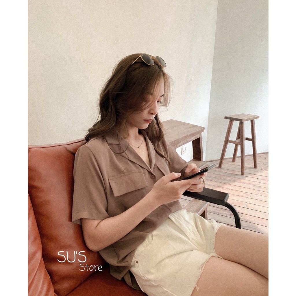 Áo sơ mi voan trơn cổ vest cộc tay túi giả A1783 SUSTORE