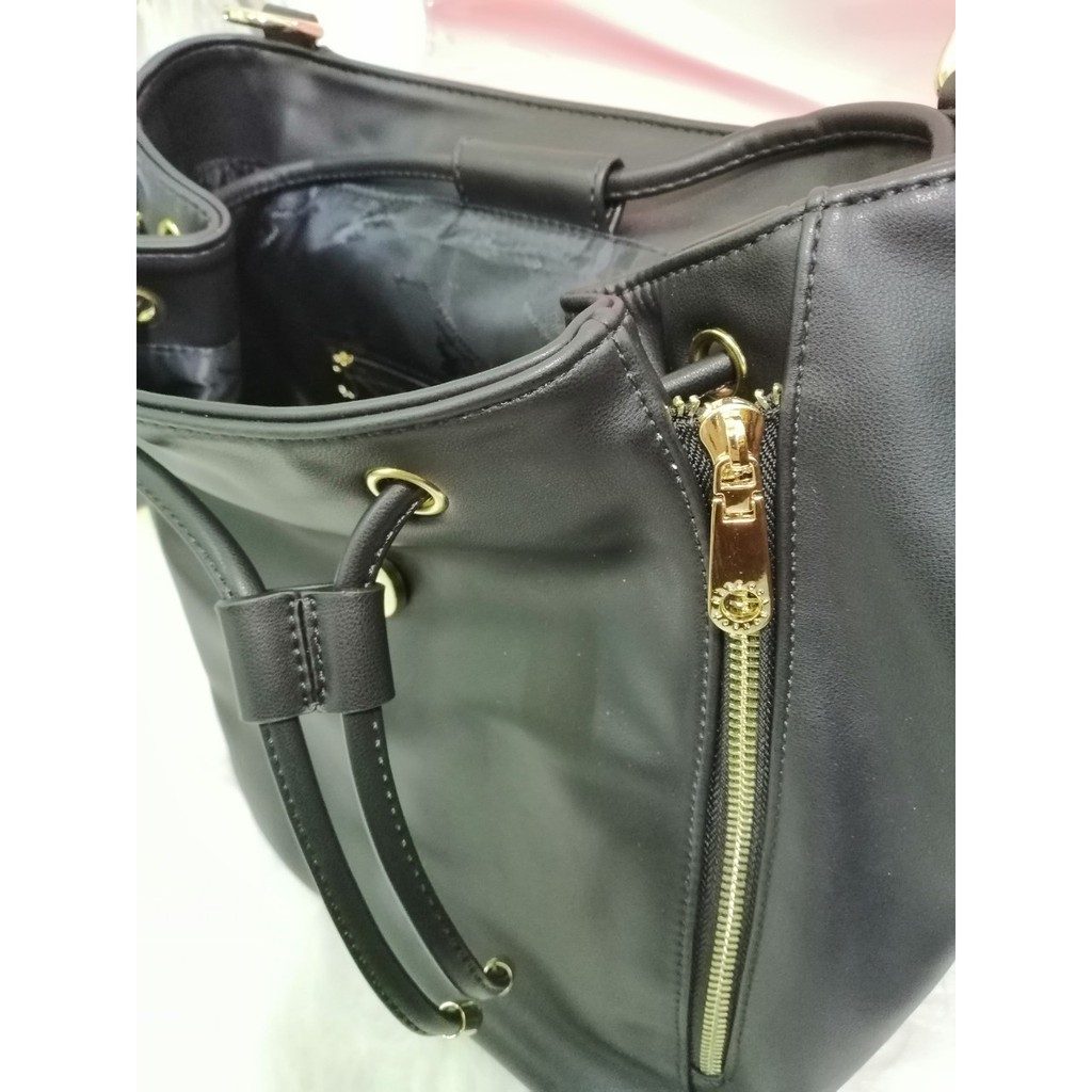 Ba lô phối hồng sen và đen PU #RebeccaBonbon chú cún Nhật Bản