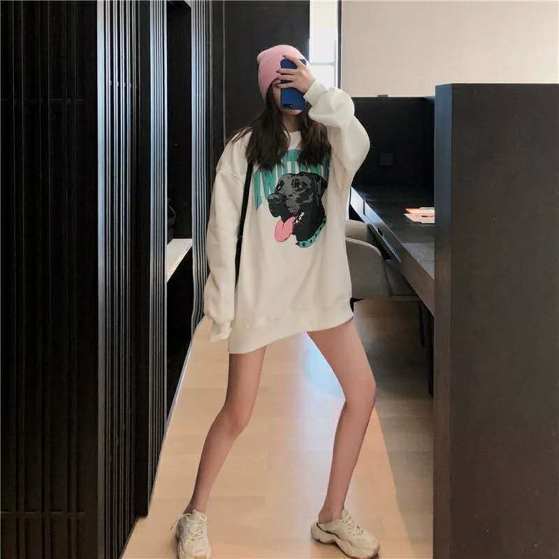 COZOK Áo sweater dáng rộng chiều dài vừa phải đa năng thời trang Hàn Quốc
