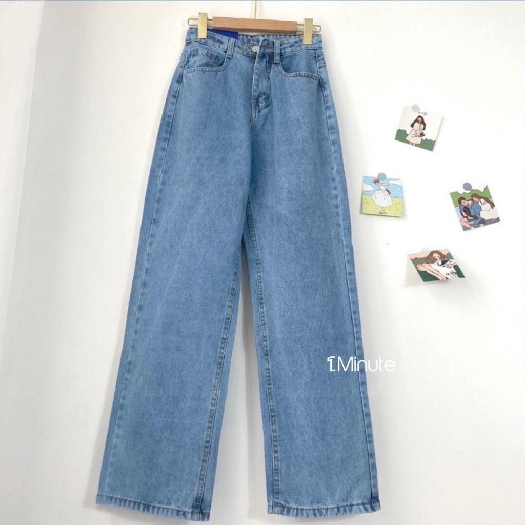 Quần jean nữ ống rộng lưng cao basic (Có Bigsize) - Quần jean baggy dáng suông rộng lưng cao - QJ012 1Minute Shop