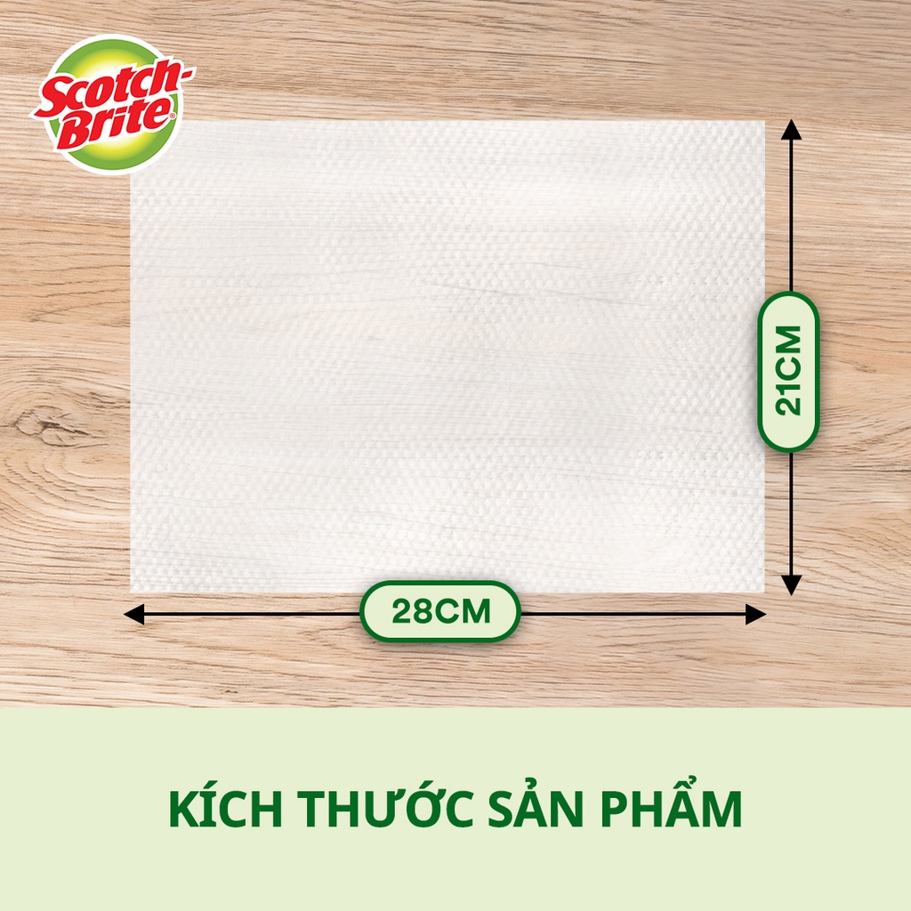 Khăn ướt thay thế cây lau siêu tốc Scotch Brite 3M, 28 cm x 21cm, 8 miếng/gói, kháng khuẩn 99,9%, hương trà xanh