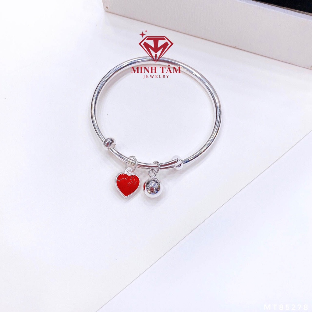 Vòng tay bạc cho bé trái tim đỏ mix chuông bạc 990 Minh Tâm Jewery