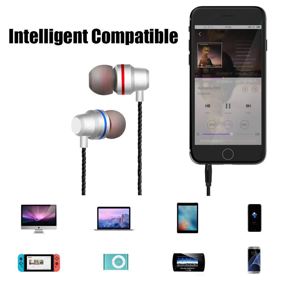 3.5mm Metal Earphone 4D HIFI Floating Bass Sports with Microphone for Smart Phone
