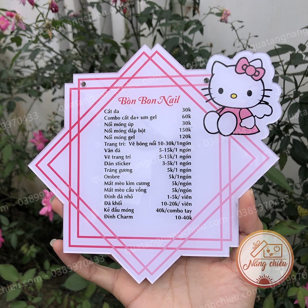 Bảng báo giá tiệm nail, mi móng, menu tiệm nail, spa , thẩm mỹ viện, chất liệu mica sáng bóng