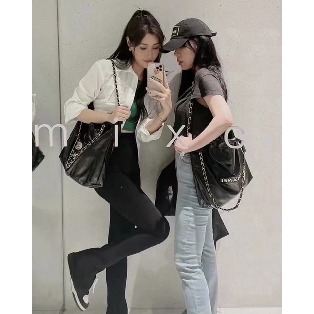 Túi xách Cn shopping bag phối xích da nhăn mềm kèm ví Hàng Super Fullbox size 30 32 36