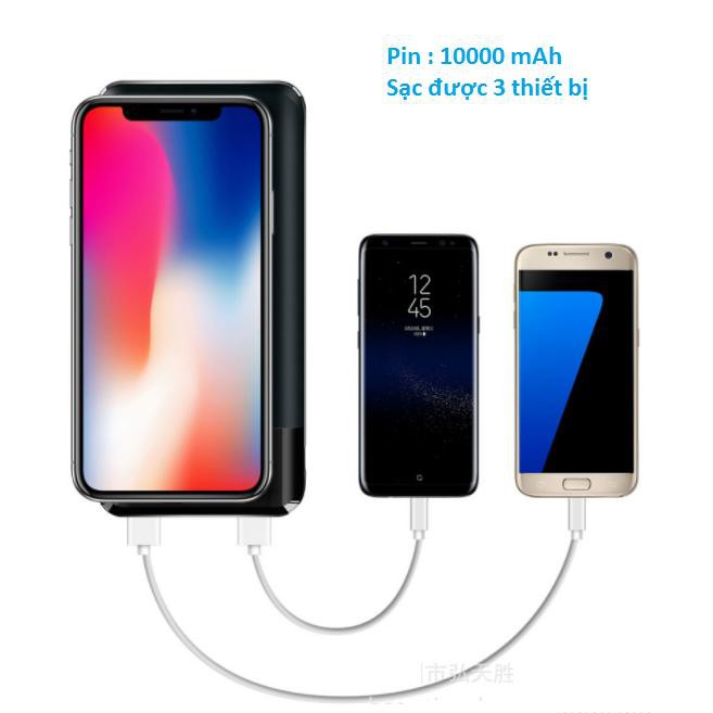 Sạc không dây kiêm pin dự phòng 10000 mAh 2 cổng USB, Hiển thị điện tử Home and Garden ( Đen , Trắng)