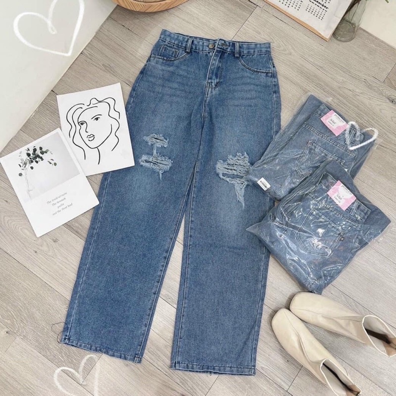 Quần Jean suông rách cá tính (Ảnh thật)