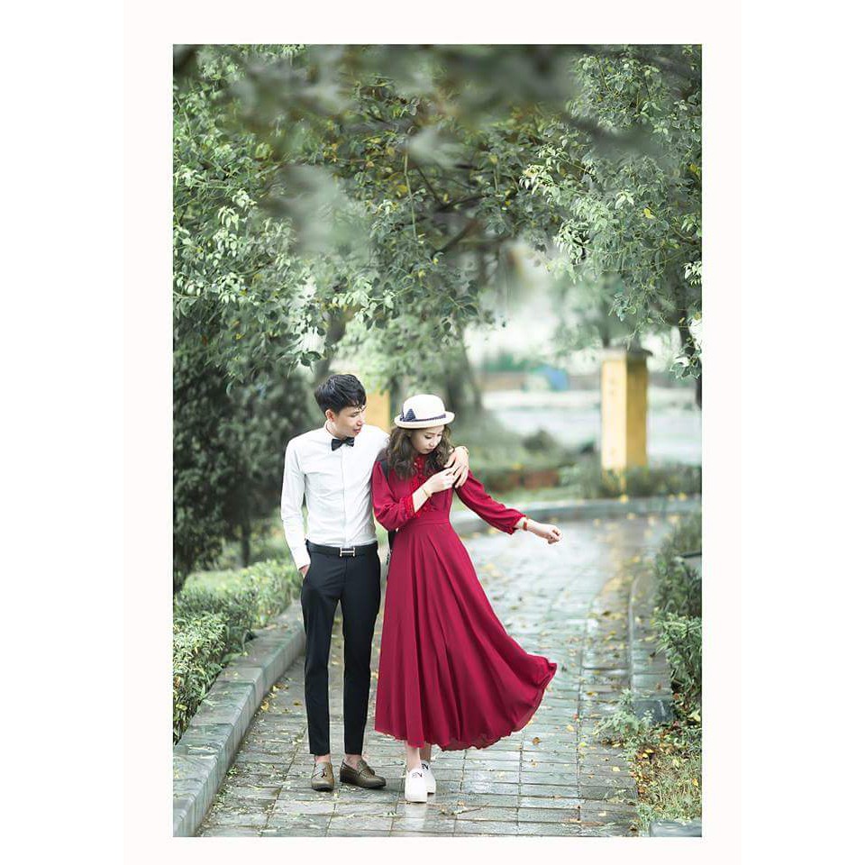 Đầm maxi cổ V đính nút mặc được 2 kiểu tay ngắn dài | BigBuy360 - bigbuy360.vn