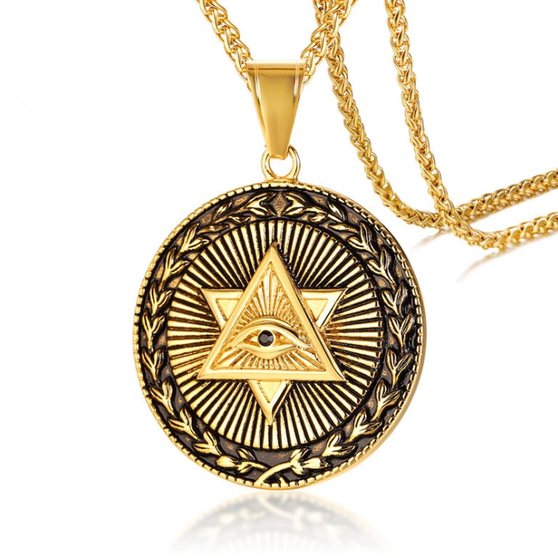 Punk Gold Eye of God Double Triangle Vòng cổ Vòng cổ nam Amulet Mặt dây chuyền