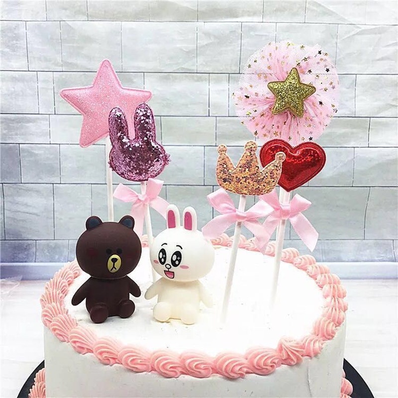 Set tai thỏ, vương miện, ngôi sao, trái tim trang trí bánh kem, bánh sinh nhật