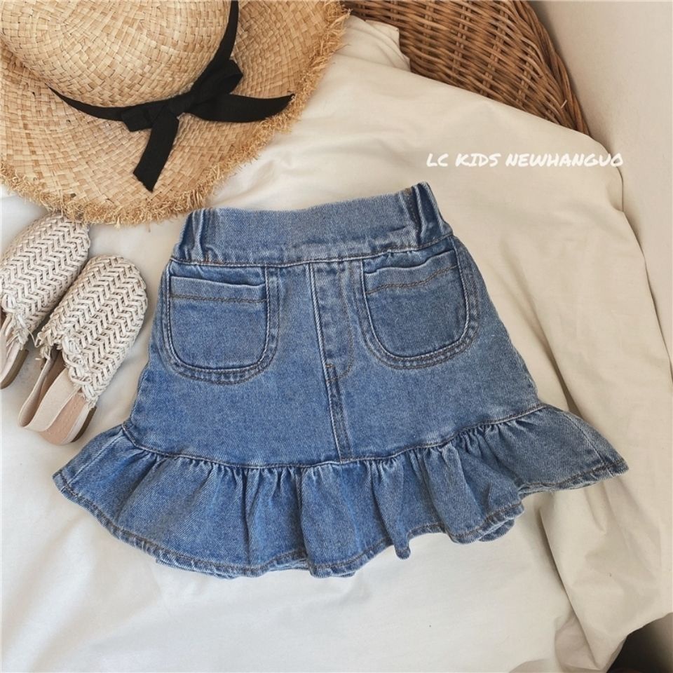 Chân Váy Denim Phối Lưới Phong Cách Mới 2022 Cho Bé Gái