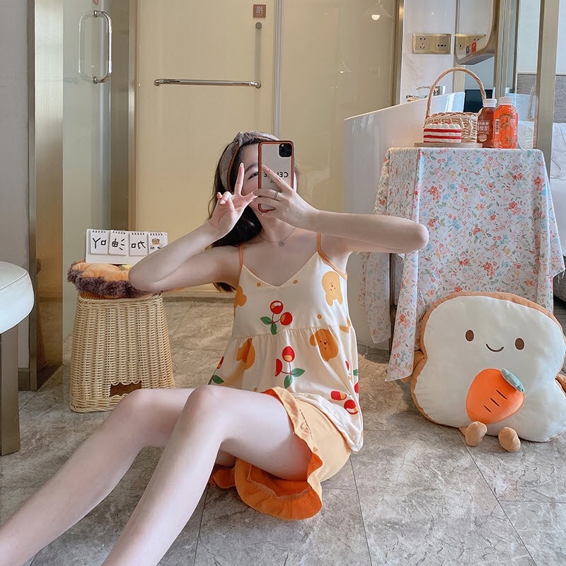 Đồ Bộ Nữ Mặc Nhà 2 Dây Cực Xinh - Có Đệm Ngực - Chất Liệu Cotton Co Giãn 4 Chiều H&amp;N Fashion Shop