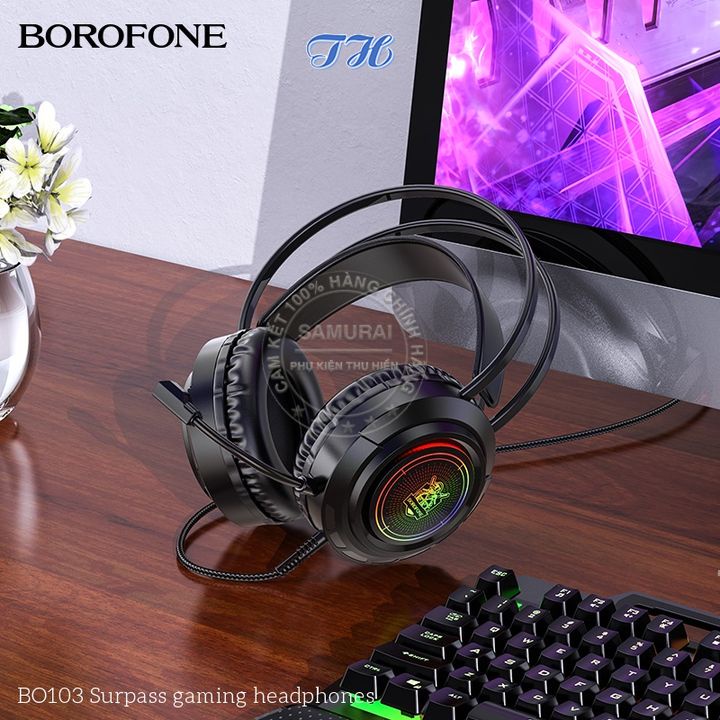Tai nghe chụp tai có dây cho Game thủ BOROFONE BO103 chống ồn, hiệu ứng LED đẹp mắt, Jack USB và 3.5mm