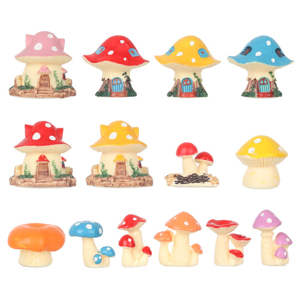 LUCKY Gift Mushroom Figurines Mini Accessories Micro Landscape Miniature Mushroom House Resin Craft Bonsai Ornament Fairy Garden DIY Decor Gnome Terrarium