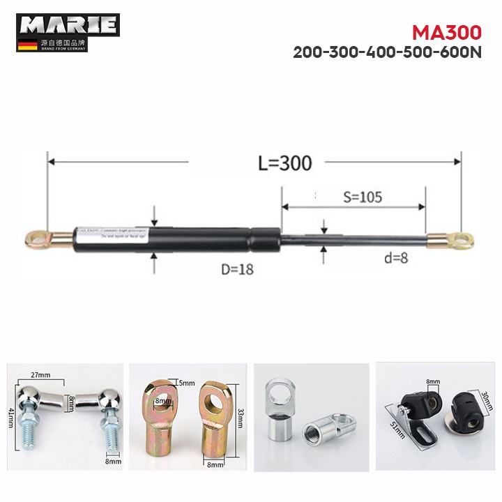 Tay thủy lực piston nâng đỡ Marie MA300 300N chịu tải 30kg