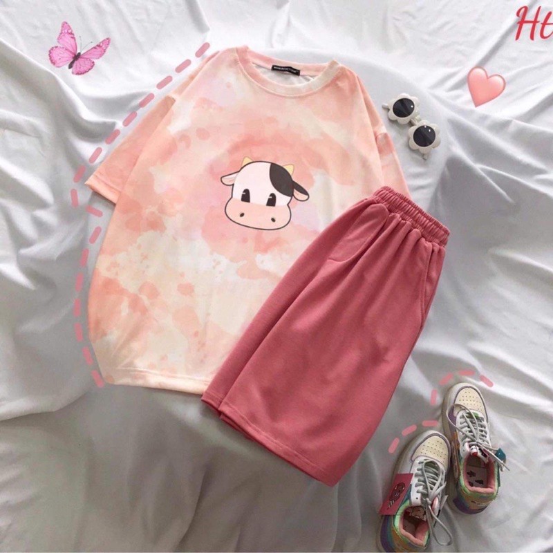 Sét áo bò loang +quần đùi trơn HT12